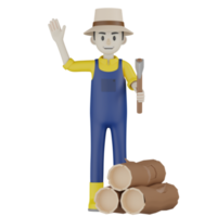 3d Isolated  Gardener in blue and yellow clothes png