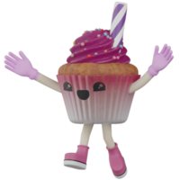 cupcake isolado 3D com creme rosa png