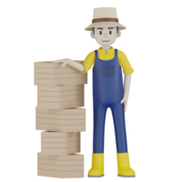 3d Isolated  Gardener in blue and yellow clothes png