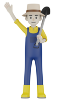 3d Isolated Gardener in blue and yellow clothes png