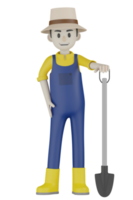 3d Isolated Gardener in blue and yellow clothes png
