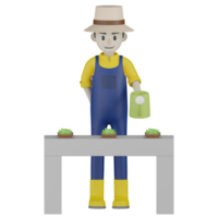 3d jardinero aislado en ropa azul y amarilla png