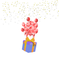 blue gift box with yellow bow float with red balloons celebrate party happy PNG images