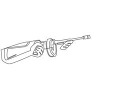 Continuous one line drawing hand holding tommy gun. Thompson submachine gun weapon. Mafia or gangster submachine gun. Emblem icon for e-sport team. Single line draw design vector graphic illustration