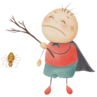 acuarela de halloween de un niño con una araña - ilustración de un personaje de dibujos animados para la decoración png