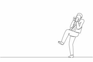 Continuous one line drawing happy businessman standing with vector