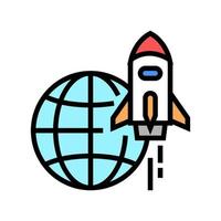 cohete para volar en otro planeta, ilustración de vector de icono de color de transporte espacial