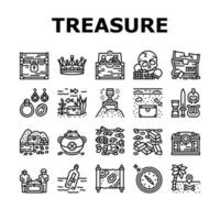 Treasure Golden Jewels In Chest Icons Set Vector
