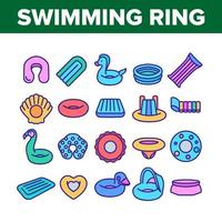conjunto de iconos de colchón de piscina y anillo de natación vector