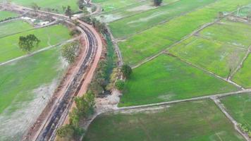 Drone shot aerial view scenic landscape of agriculture farm at countryside video