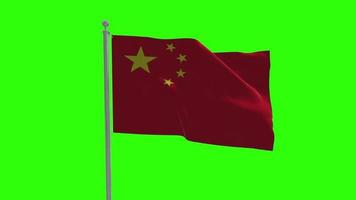 china wehende flagge auf pole green screen hintergrund video