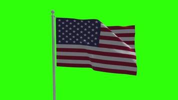 United States of America Waving Flag on Pole Green Screen Background video