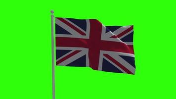 United Kingdom Waving Flag on Pole Green Screen Background video