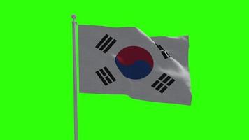 South Korea Waving Flag on Pole Green Screen Background video