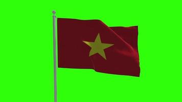 vietnam zwaaiende vlag op paal groen schermachtergrond video