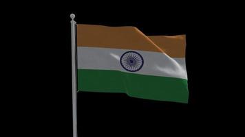 India Waving Flag on Pole Transparent Background with Alpha video