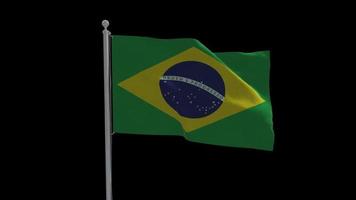 brésil, agitant, drapeau, sur, poteau, fond transparent, à, alpha video