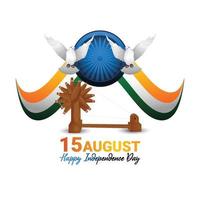 15 august text with ashok chakra and indian tricolor flag vector