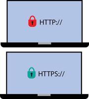 http and https protocols on white background. safe web surfing and data encryption sign. safe and Secure https symbol. flat style. vector