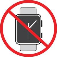 Forbidden sign with watch icon on white background. Not allow no wrist watch sign. Prohibition sign for watch. flat style. vector