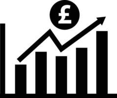 aumentar el icono del gráfico de moneda de libra sobre fondo blanco. símbolo de ventas gráfico aumentando el signo de ingresos. estilo plano vector