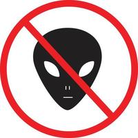 ningún icono alienígena sobre fondo blanco. señal de prohibición de ovnis. dejar de alienígena. el ovni es un símbolo prohibido. estilo plano vector