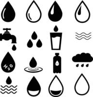 t iconos de agua sobre fondo blanco. signo de agua logotipo de gota símbolo de agua estilo plano vector