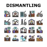 Dismantling Construction Process Icons Set Vector