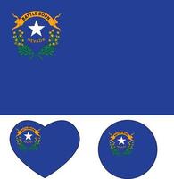 bandera nevada sobre fondo blanco. señal de bandera redonda de nevada. icono del símbolo del corazón con el símbolo de la bandera de nevada. estilo plano vector