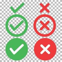 Set of check mark icon on a transparent background. Checkmark cross symbol. Checkmark right symbol tick sign. flat style. vector