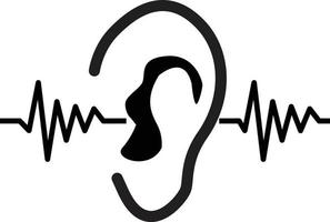 earing test icon on white background. sound wave going through human ear. hearing symbol. flat style. vector