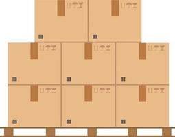 packaging cargo logo. cardboard boxes with fragile signs and barcode on wooded pallet. vector