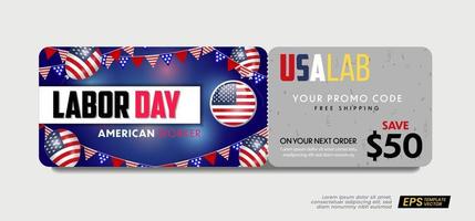 USA Labor Day Gift Promotion Coupon Banner Background. Labor Day Voucher Vector Design.