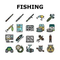 Fishing Shop Products Collection Icons Set Vector