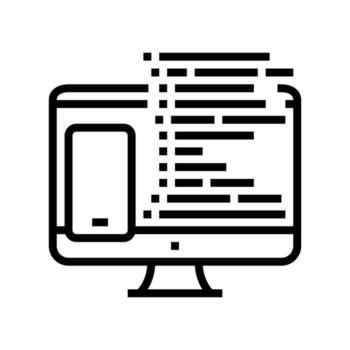 coding phone application on computer line icon vector illustration