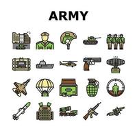 Army Soldier And War Technics Icons Set Vector