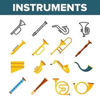 Conjunto de iconos de color de vector de instrumentos musicales de viento