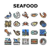 iconos de menú de plato de comida cocida de mariscos establecer vector