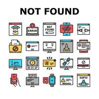 Not Found Web Page Collection Icons Set Vector