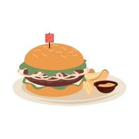 hamburger and potatoes chips vector