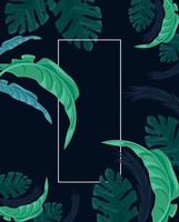 green tropical leaves in frame vector