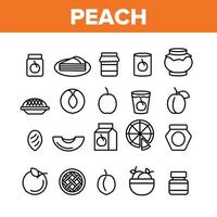 Peach Fruit Collection Elements Icons Set Vector