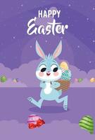 happy easter rabbit walking vector