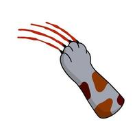 Grey cat foot. Scratch with blood trail. Aggression and injuries. Evil behavior of pet - Cartoon flat illustration vector