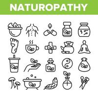 conjunto de iconos de línea delgada de vector de terapia de naturopatía