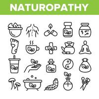 Naturopathy Therapy Vector Thin Line Icons Set