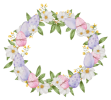 Easter wreath watercolor with Eggs and flower png