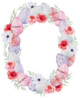 Osterkranz Aquarell mit Eiern und Blumen png