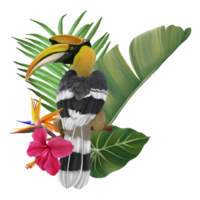 tropische komposition mit vogelaquarell-handfarbe