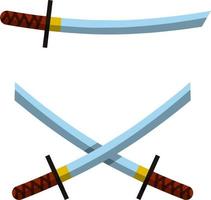 Japanese sword. Long katana. Weapons of Eastern ninja warrior and samurai. Medieval the object is soldier. Crossed Weapon with blade. Cartoon flat illustration vector